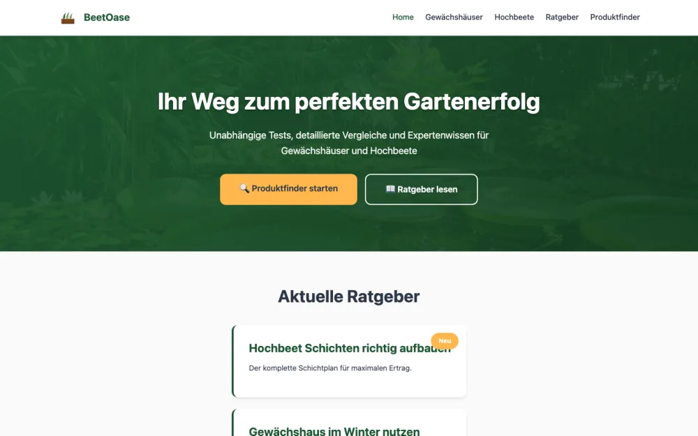 Website BeetOase, erstellt mit Foliovo