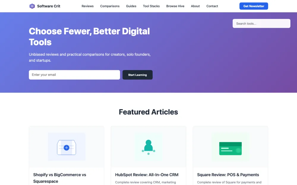 Website SoftwareCrit, erstellt mit Foliovo