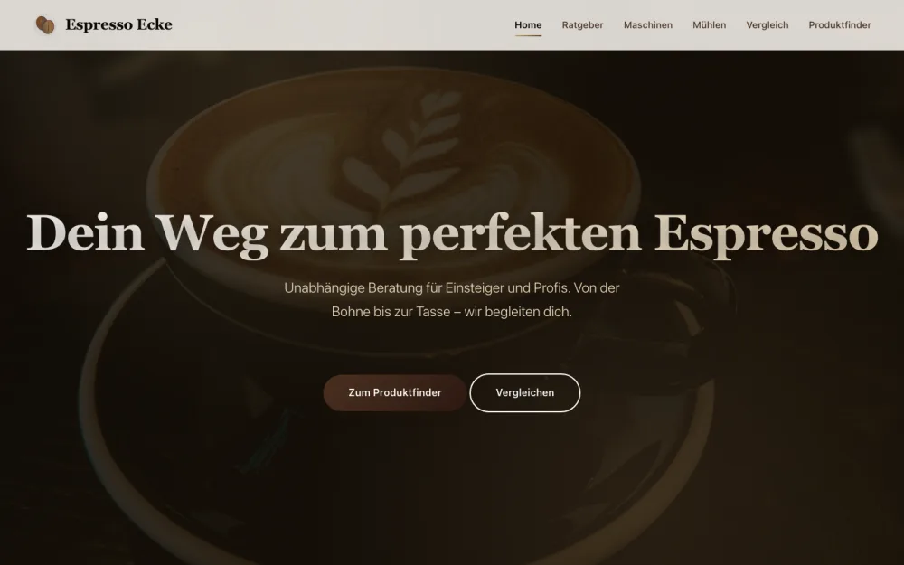 Website Espresso Ecke, erstellt mit Foliovo